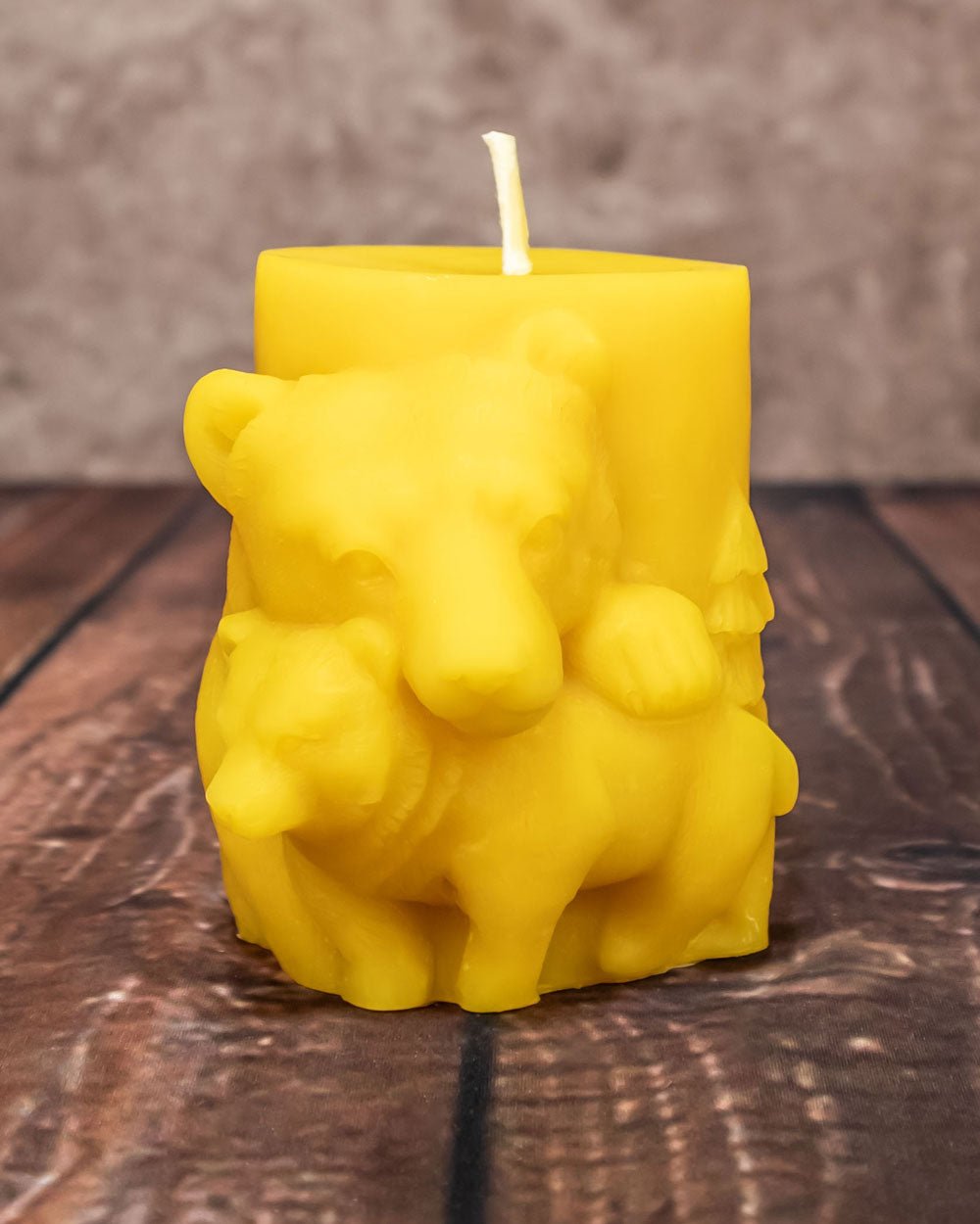Hand poured beeswax bear pillar candle detailed woodland animal design