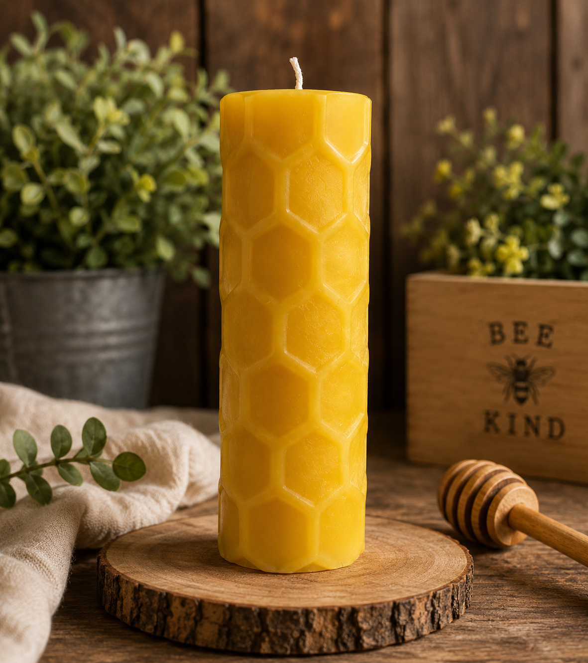Hexagonal Prismatic Honeycomb Beeswax Pillar Candle