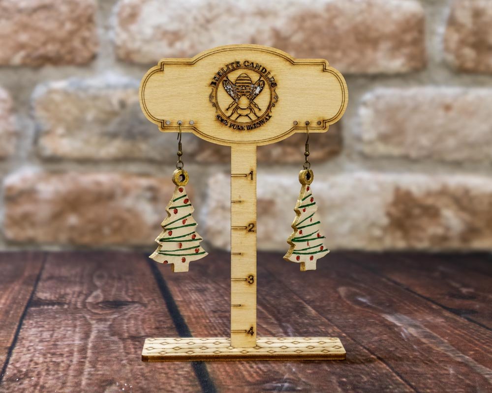 Christmas Earrings, Hand-Painted Wooden Designs - Beelite Candles