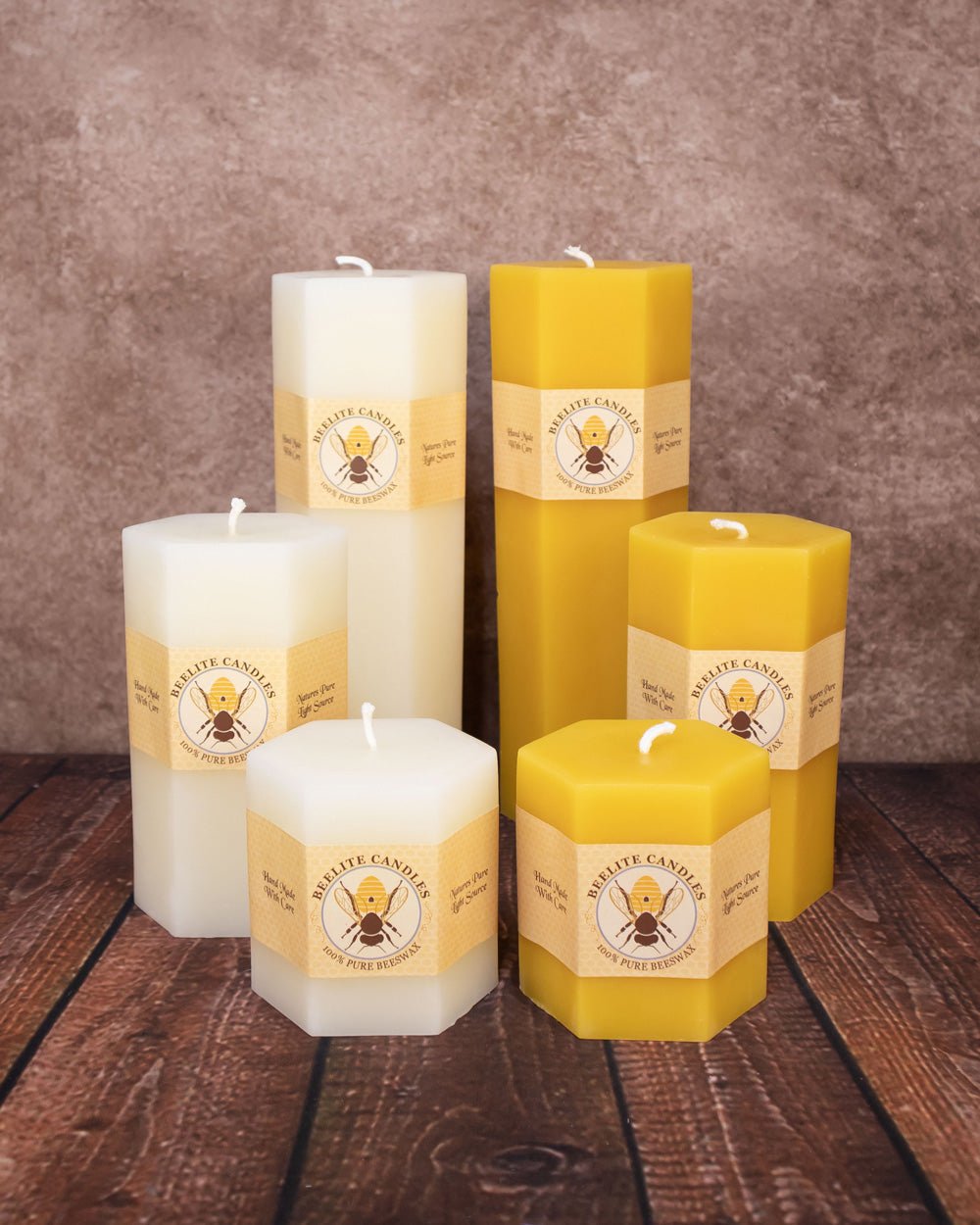 Natural Beeswax Hexagon Pillars Yellow and Ivory