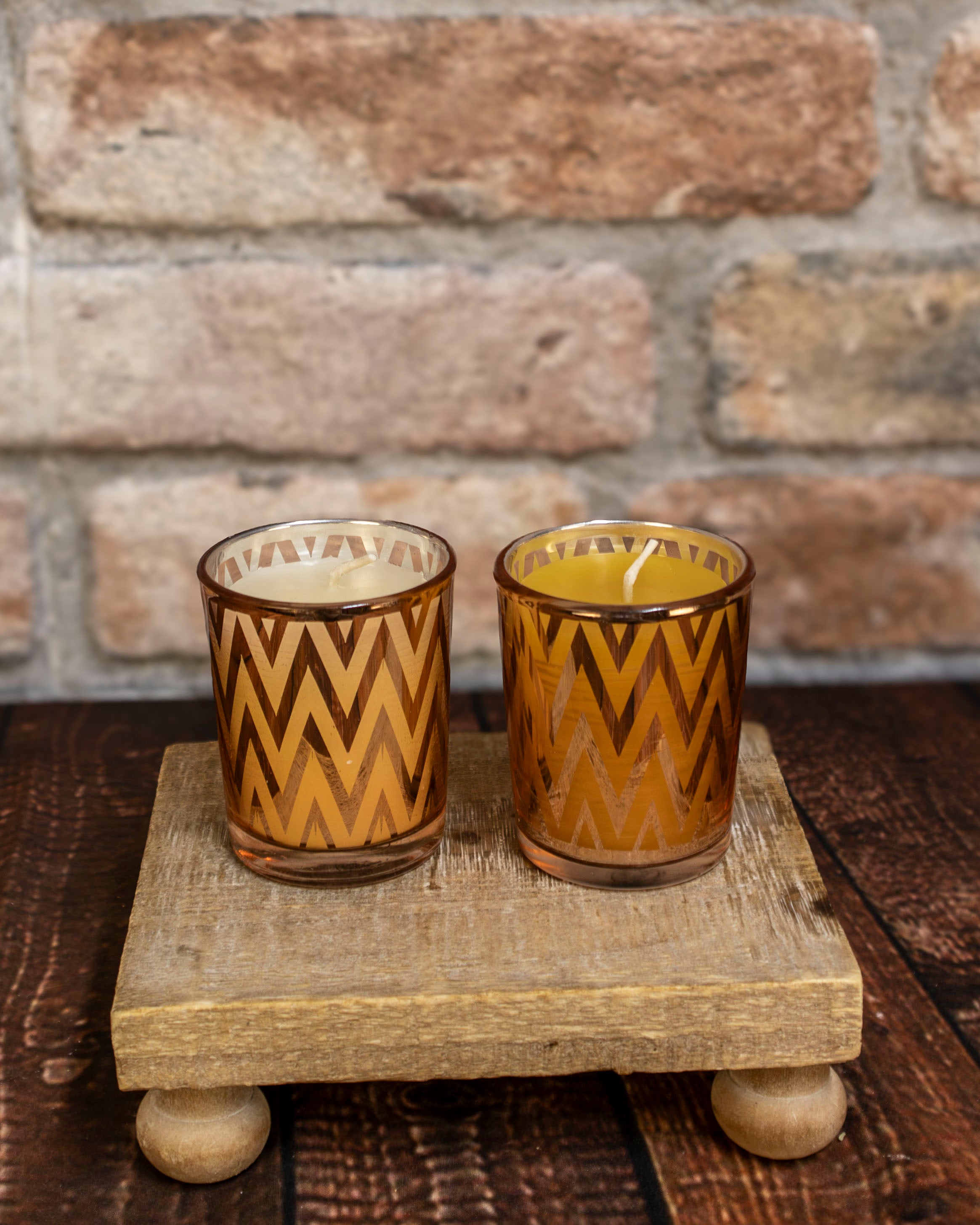 Rose Gold Chevron Glass Votive Candle Holder