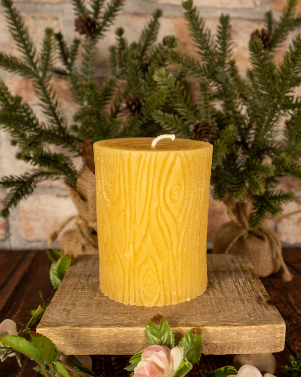 Wood Stump Beeswax Candle – Rustic Pillar Candle