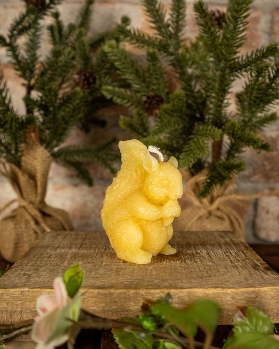 Beeswax Squirrel Candle – Hand Poured Woodland Animal Candle